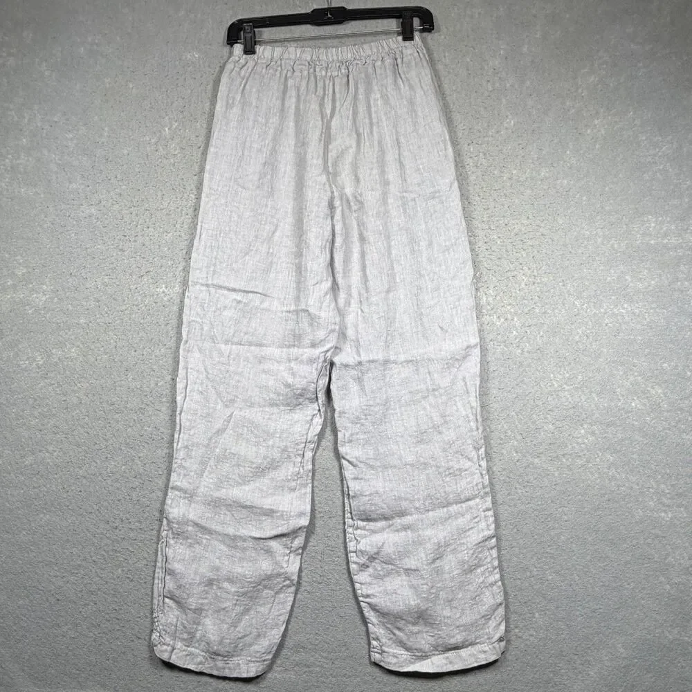Tempo Paris Pants Women’s Size Medium 100% linen Lightweight Elastic Waistband